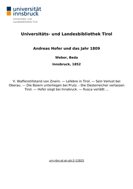 Andreas Hofer Und Das Jahr 1809