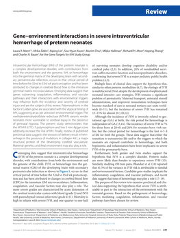 Gene–Environment Interactions in Severe Intraventricular Hemorrhage of Preterm Neonates