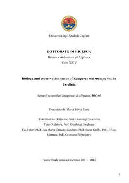 DOTTORATO DI RICERCA Biology and Conservation Status Of