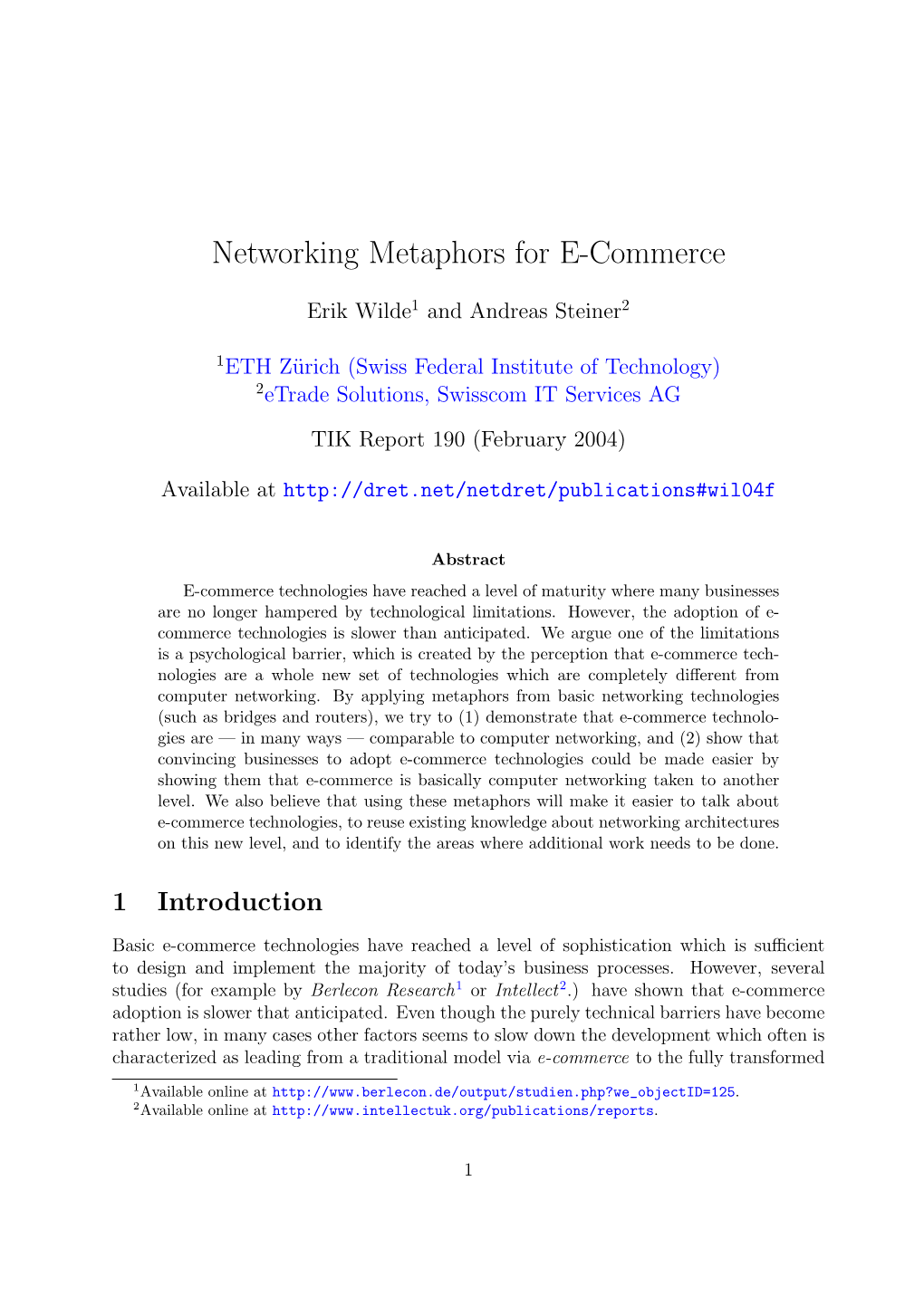 Networking Metaphors for E-Commerce