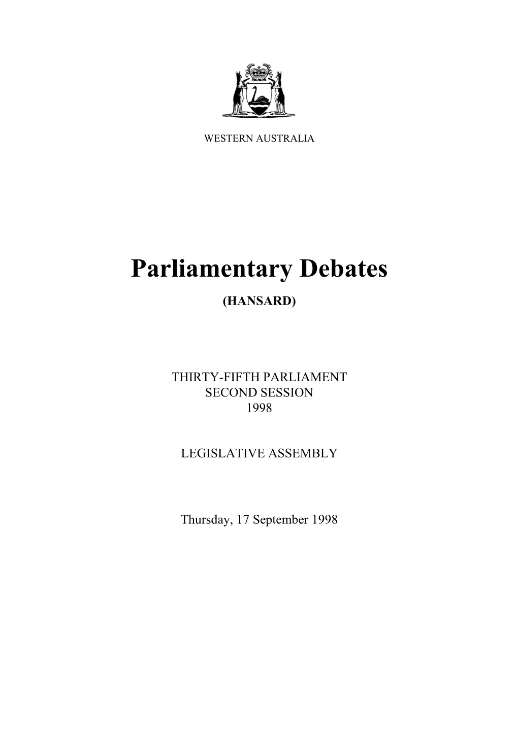 Assembly Thursday, 17 September 1998