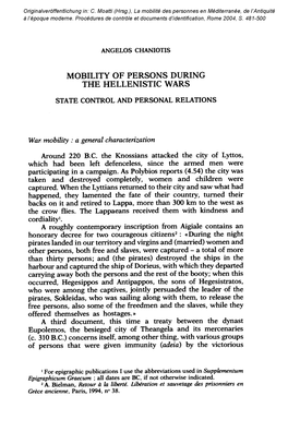 Mobility of Persons During the Hellenistic Wars