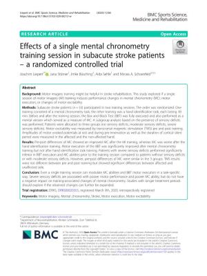 Effects of a Single Mental Chronometry Training Session in Subacute Stroke
