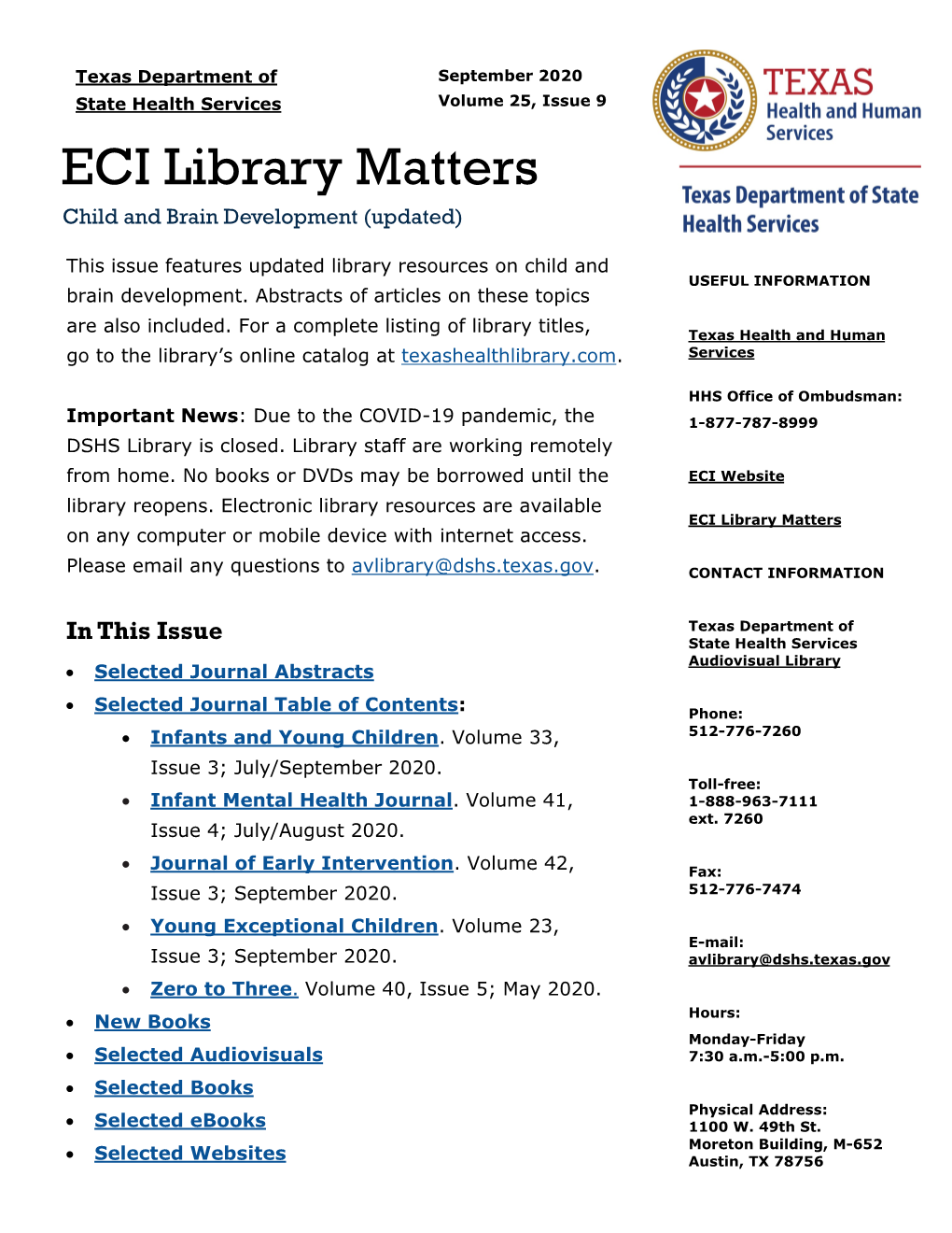 ECI Library Matters Child and Brain Development (Updated)