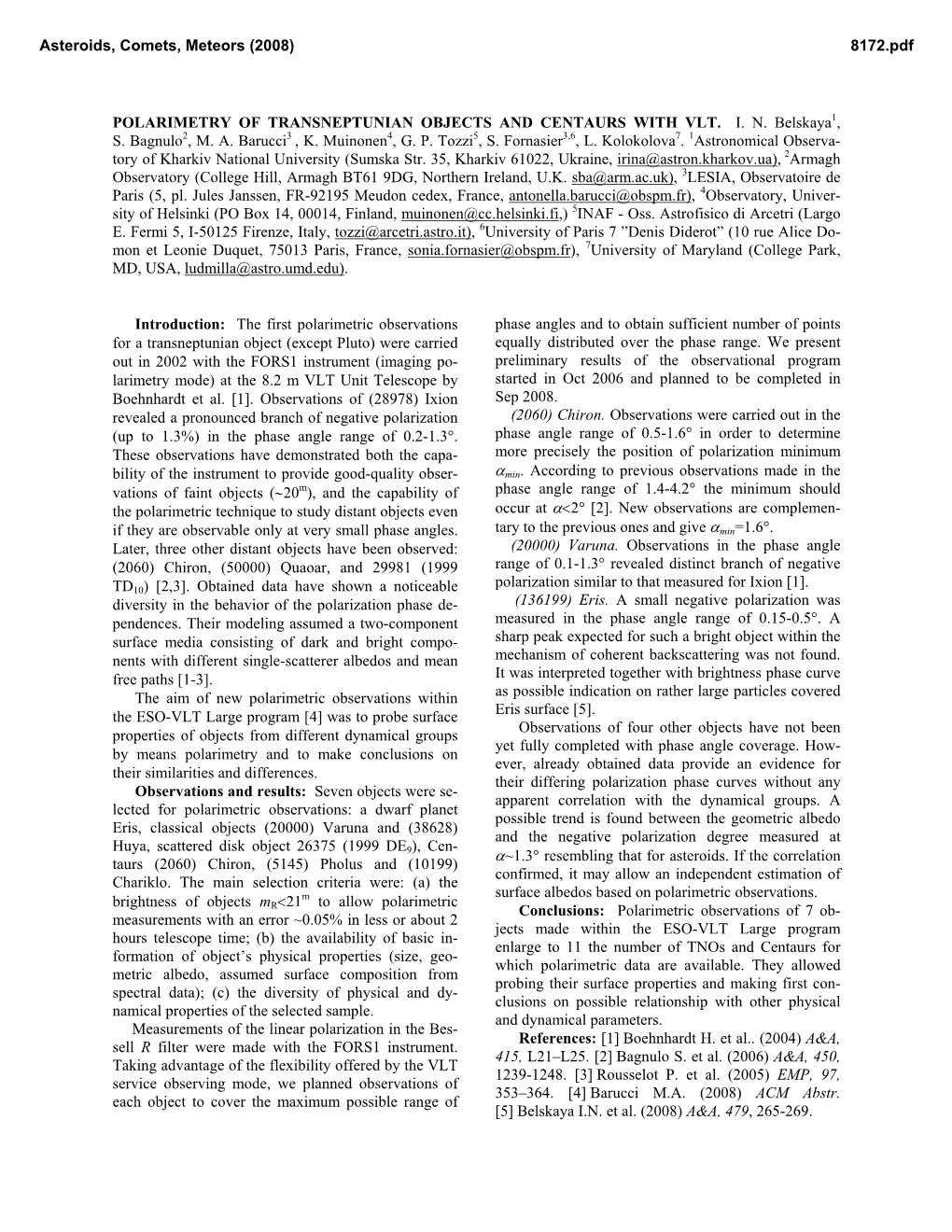 Polarimetry of Transneptunian Objects and Centaurs with Vlt