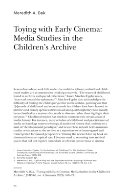 Toying with Early Cinema: Media Studies in the Children's Archive