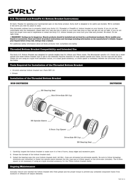 Tools Required for Installation of the Threaded Bottom Bracket Threaded