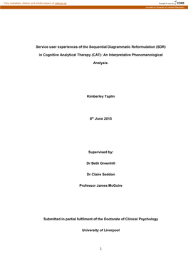 SDR) in Cognitive Analytical Therapy (CAT