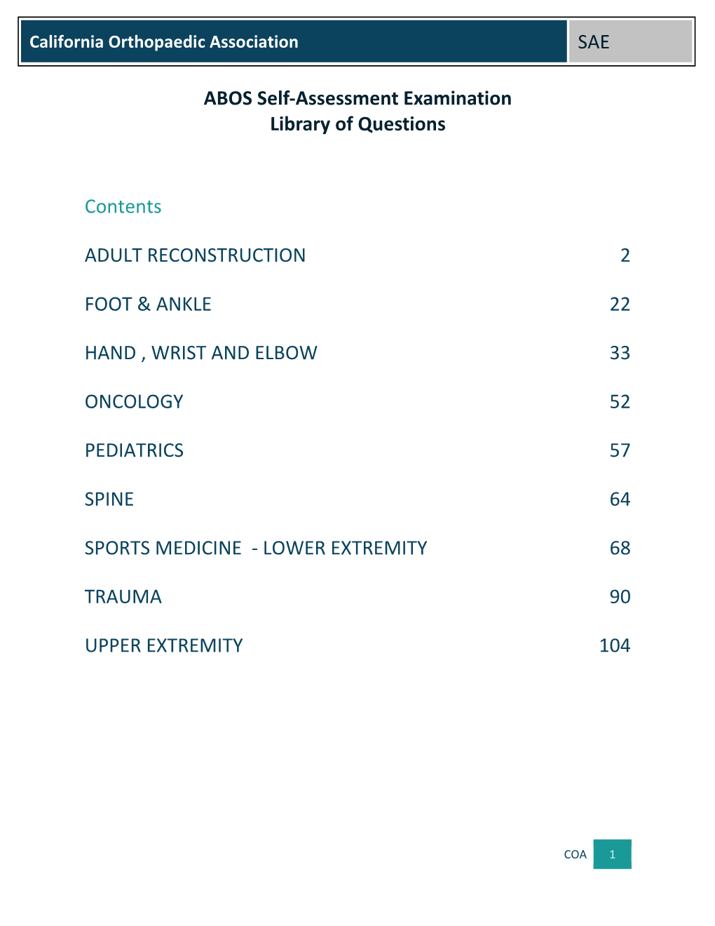 ABOS Self-Assessment Examination Library of Questions