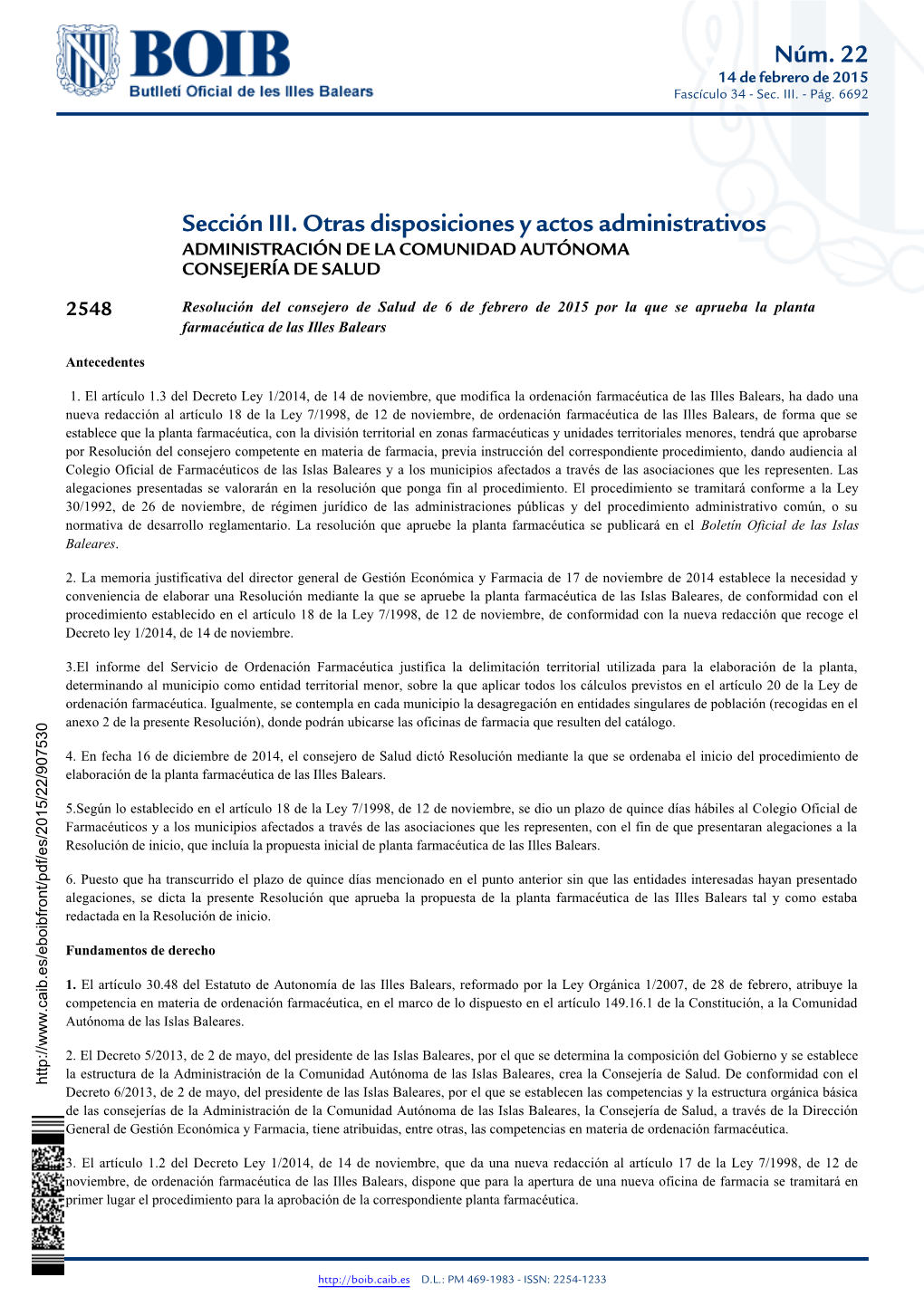 Núm. 22 Sección III. Otras Disposiciones Y Actos Administrativos