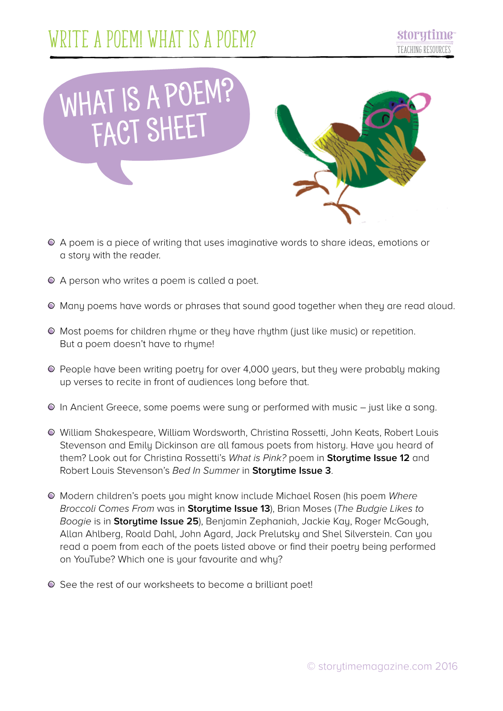 What Is a Poem? Fact Sheet