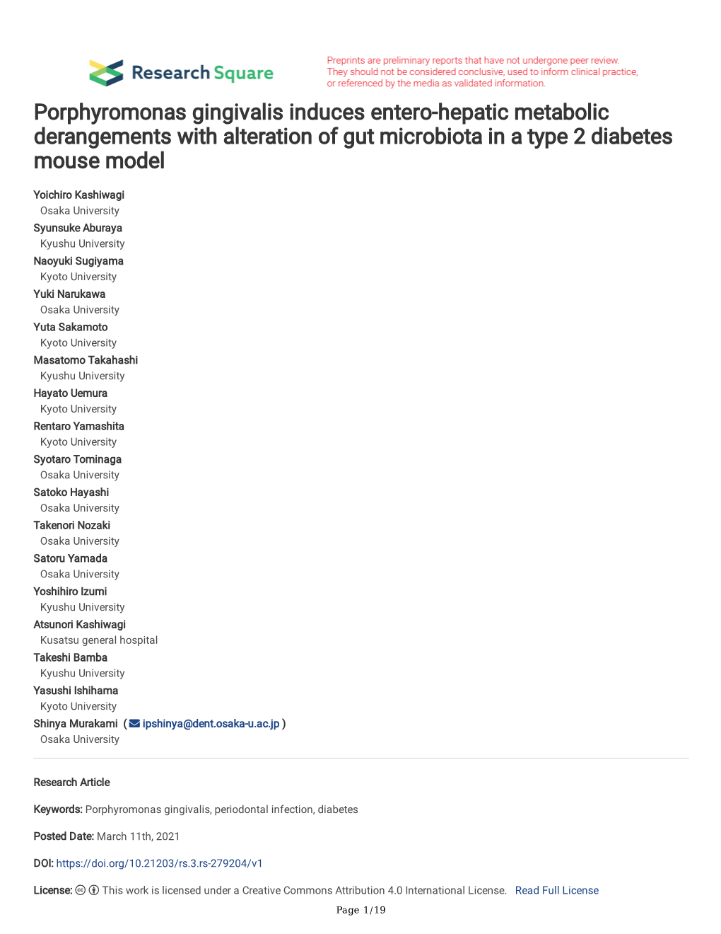 Porphyromonas Gingivalis Induces Entero-Hepatic Metabolic Derangements with Alteration of Gut Microbiota in a Type 2 Diabetes Mouse Model