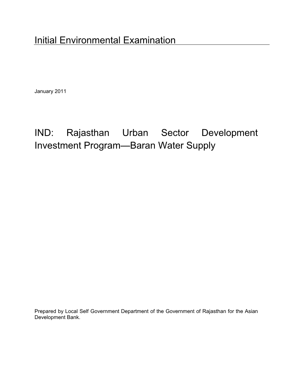 IEE: India: Baran Water Supply, Rajasthan Urban Sector