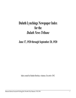 Duluth Lynchings Newspaper Index for the Duluth News Tribune