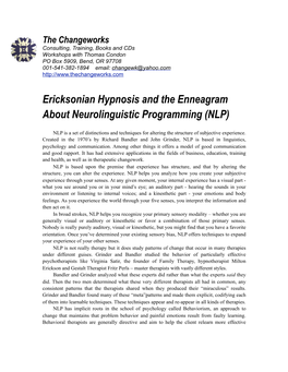 Ericksonian Hypnosis and the Enneagram About Neurolinguistic Programming (NLP)