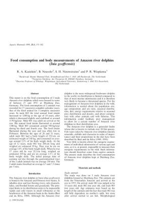 Food Consumption and Body Measurements of Amazon River Dolphins (Inia Geoﬀrensis)