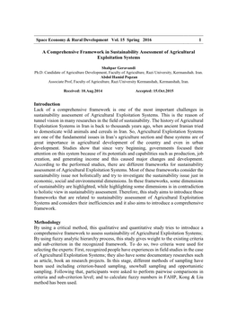 A Comprehensive Framework in Sustainability Assessment of Agricultural Exploitation Systems