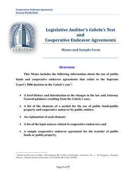 Cooperative Endeavor Agreement Memo Revised