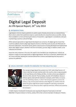 Digital Legal Deposit an IPA Special Report, 24Th July 2014