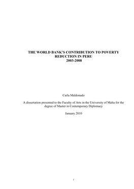 The World Bank's Contribution to Poverty Reduction in Peru 2003-2008