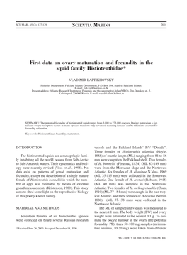 First Data on Ovary Maturation and Fecundity in the Squid Family Histioteuthidae*