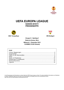 Uefa Europa League Saison 2010/11 Pressemappe