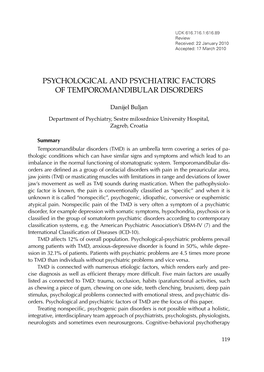 Psychological and Psychiatric Factors of Temporomandibular Disorders
