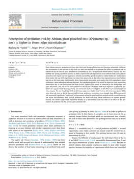 Perception of Predation Risk by African Giant Pouched Rats (Cricetomys Sp
