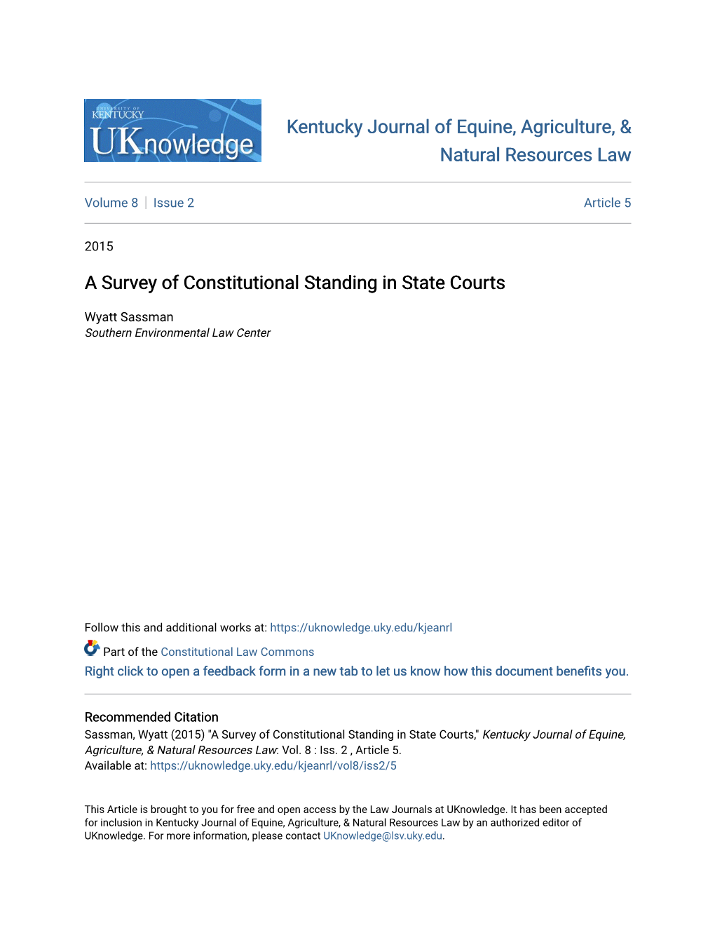 A Survey of Constitutional Standing in State Courts