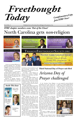 April 2011 FFRF Chapter Members Come ‘Out of the Closet’ North Carolina Gets Non-Religion