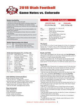 2018 Utah Football Game Notes Vs