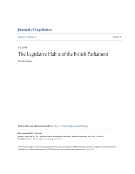 The Legislative Habits of the British Parliament David Renton
