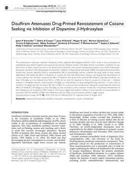 Disulfiram Attenuates Drug-Primed Reinstatement of Cocaine Seeking Via Inhibition of Dopamine B-Hydroxylase