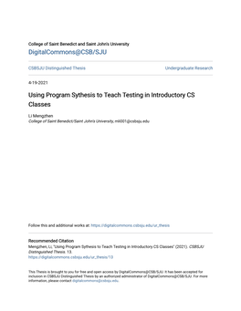 Using Program Sythesis to Teach Testing in Introductory CS Classes