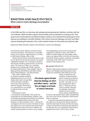 EINSTEIN and NAZI PHYSICS When Science Meets Ideology and Prejudice