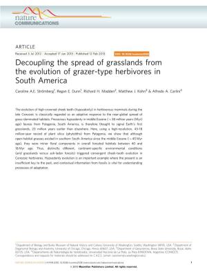 Decoupling the Spread of Grasslands from the Evolution of Grazer-Type Herbivores in South America