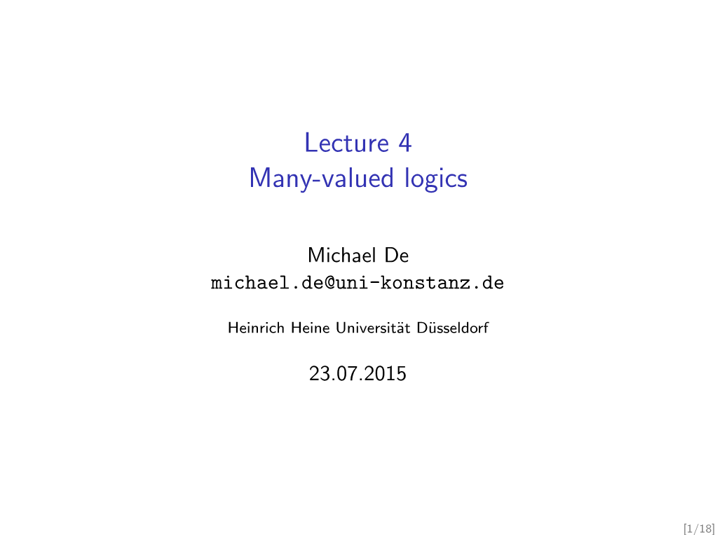 Lecture 4 Many-Valued Logics