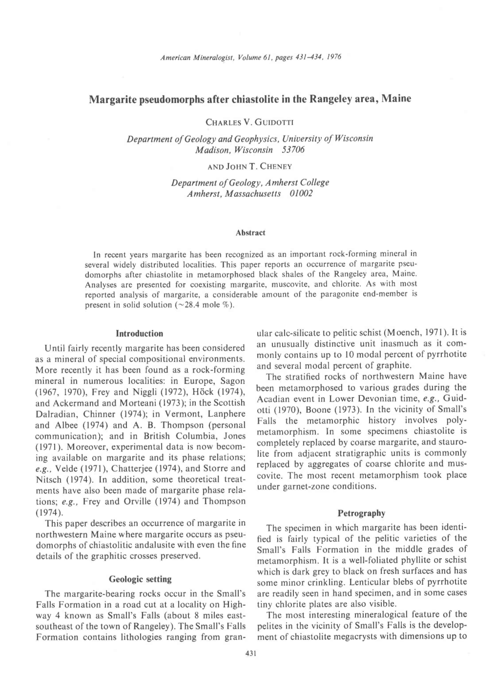 Margarite Pseudomorphs After Chiastolite in the Rangeley Area