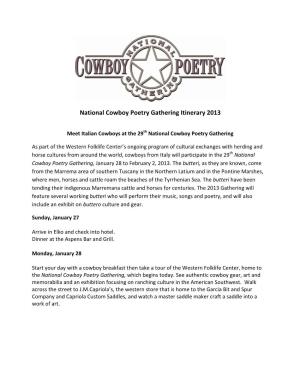 Cowboy Poetry Gathering Itinerary 2013