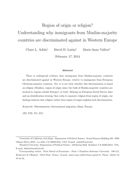 Region of Origin Or Religion? Understanding Why Immigrants from Muslim-Majority Countries Are Discriminated Against in Western Europe