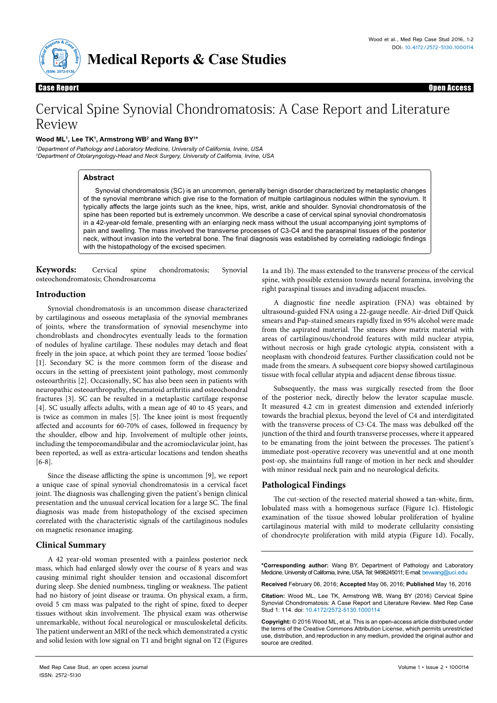 Cervical Spine Synovial Chondromatosis: a Case Report