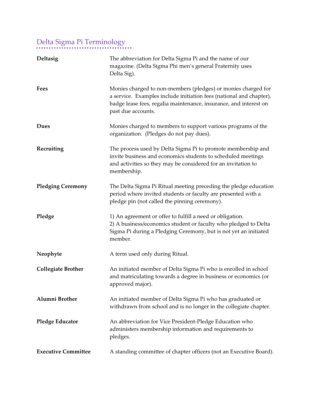 Delta Sigma Pi Terminology