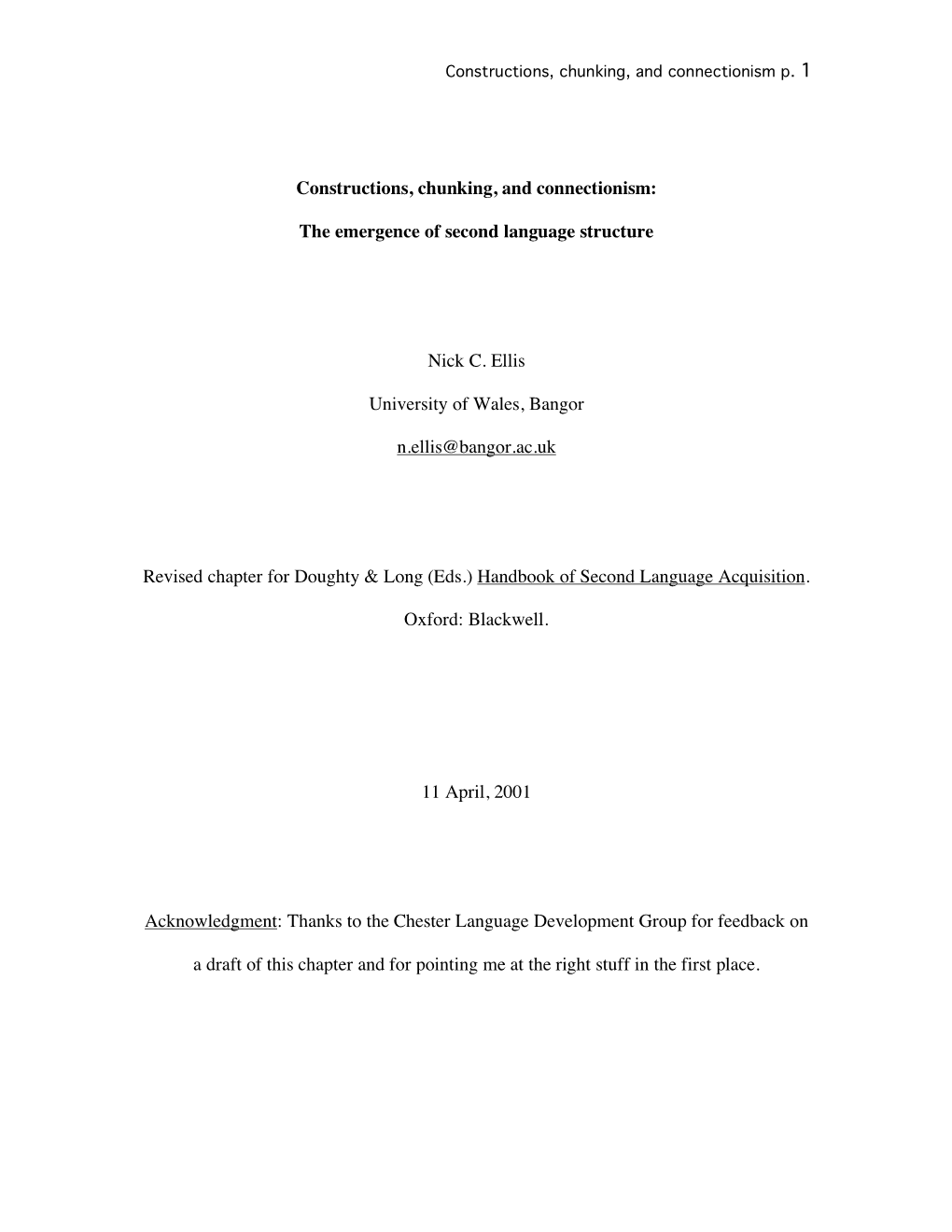 Constructions, Chunking, and Connectionism: the Emergence Of