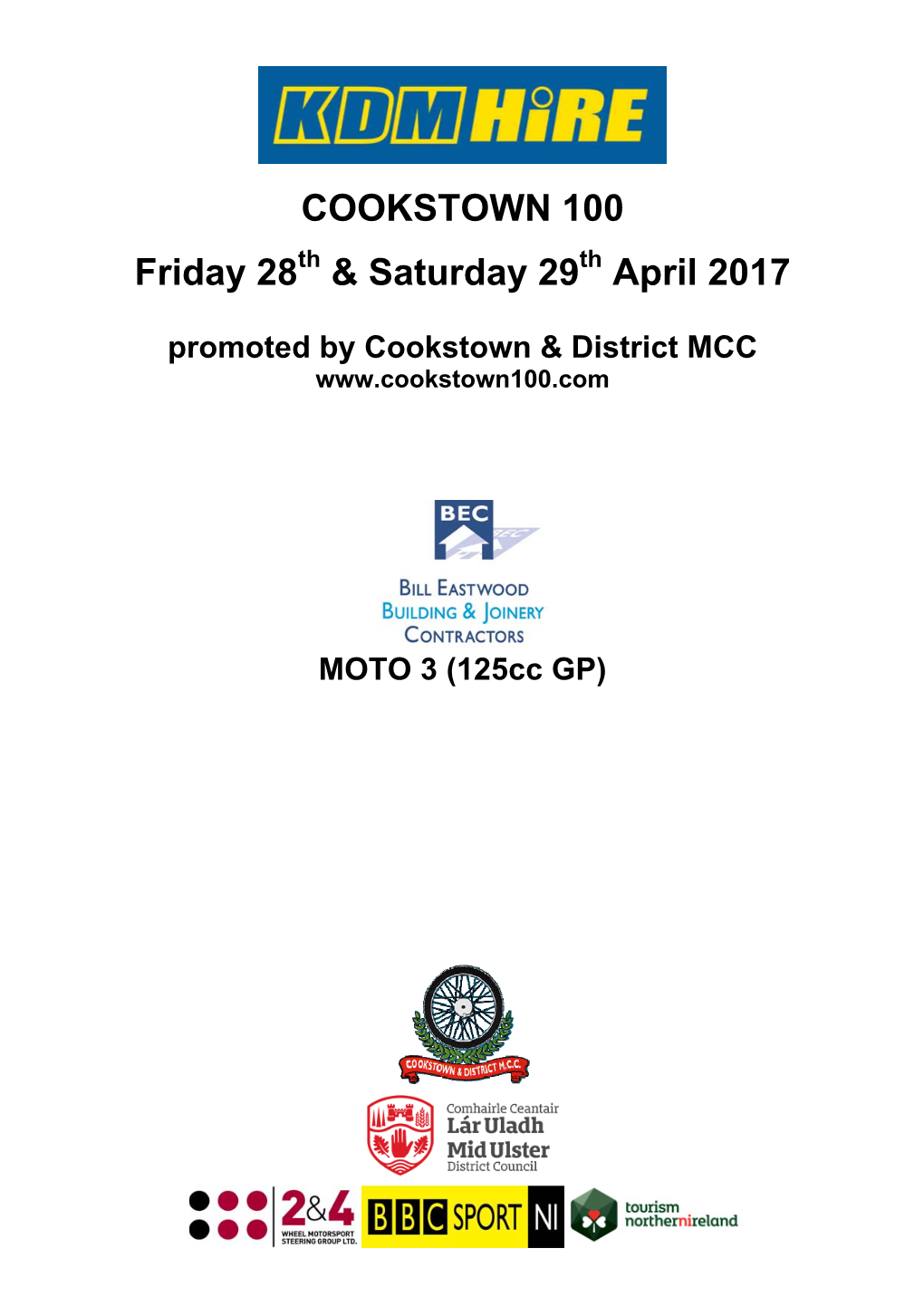 COOKSTOWN 100 Friday 28 & Saturday 29 April 2017