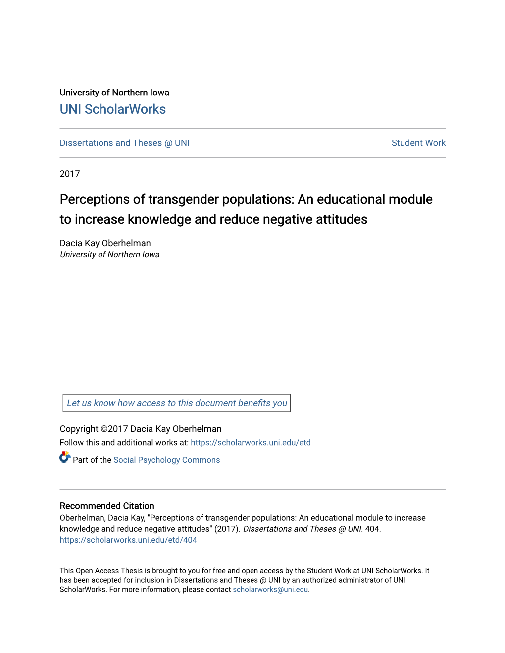 Perceptions of Transgender Populations: an Educational Module to Increase Knowledge and Reduce Negative Attitudes