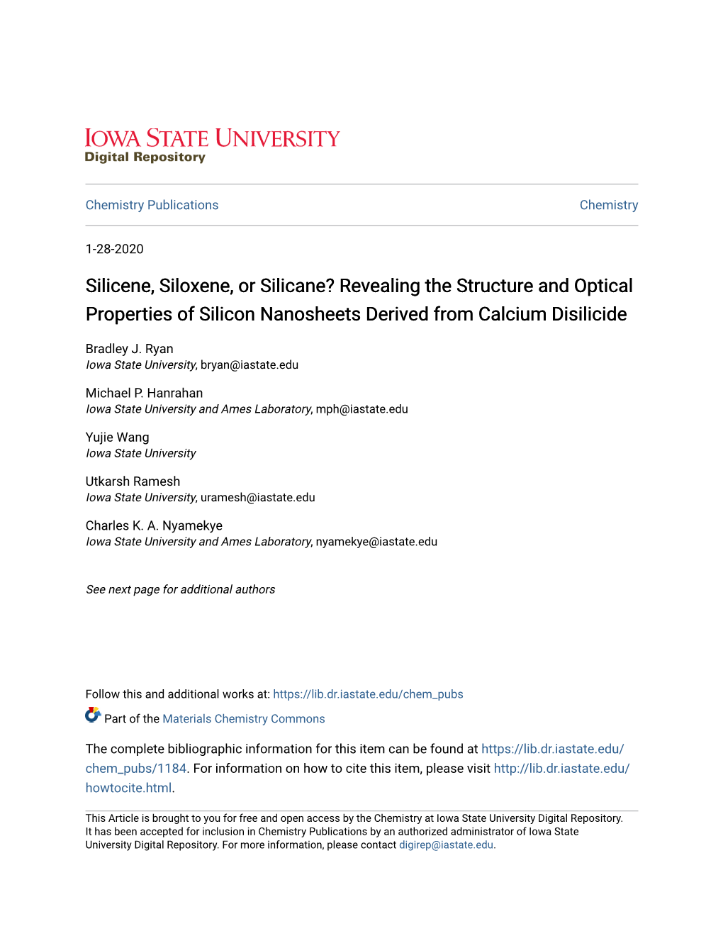 Silicene, Siloxene, Or Silicane? Revealing the Structure and Optical Properties of Silicon Nanosheets Derived from Calcium Disilicide