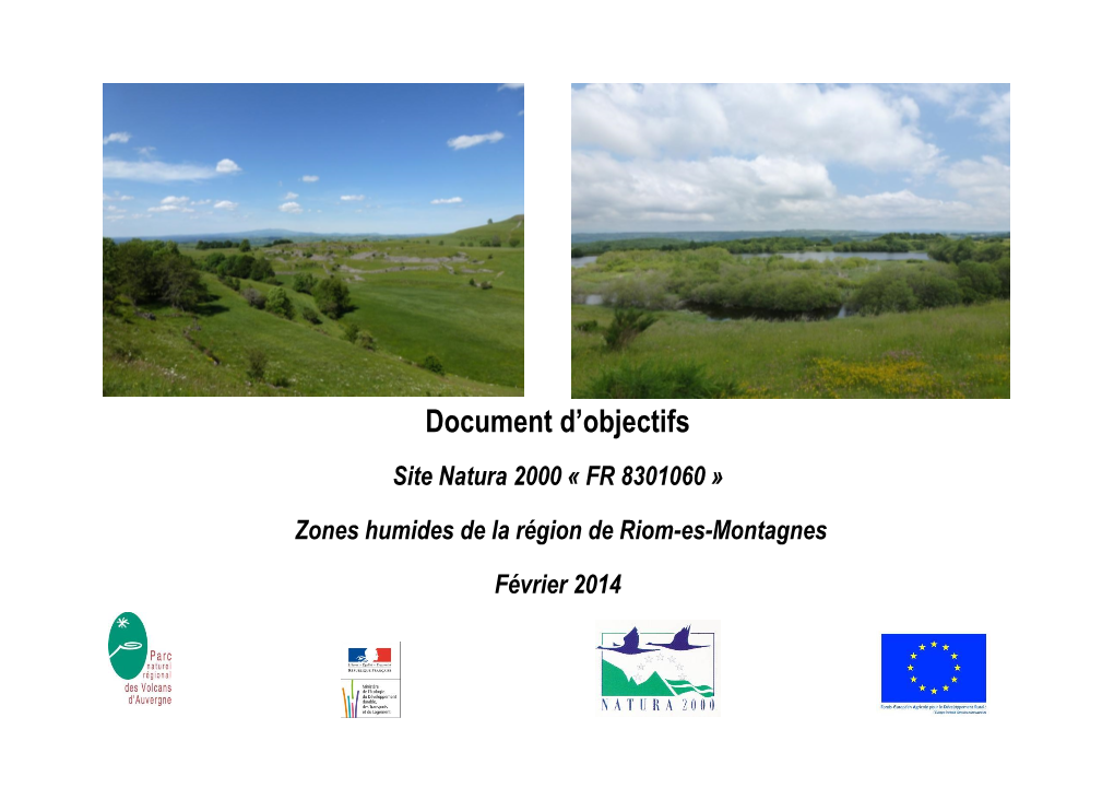 Site Natura 2000 « FR 8301060 » Zones Humides De La Région De Riom-Es-Montagnes Février 2014