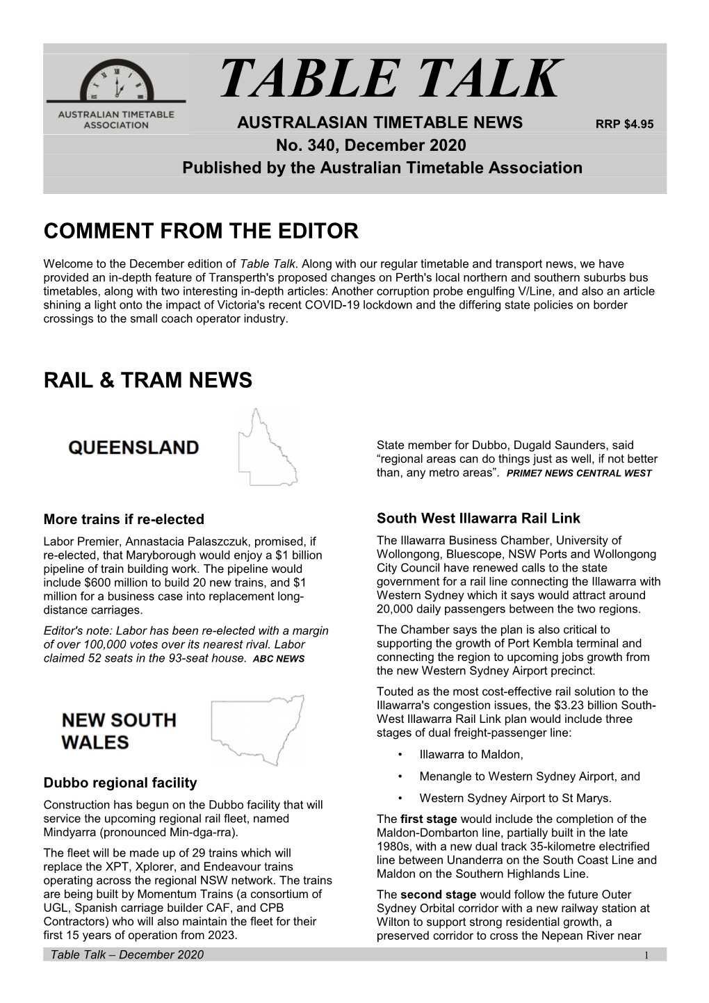 December 2020 Published by the Australian Timetable Association