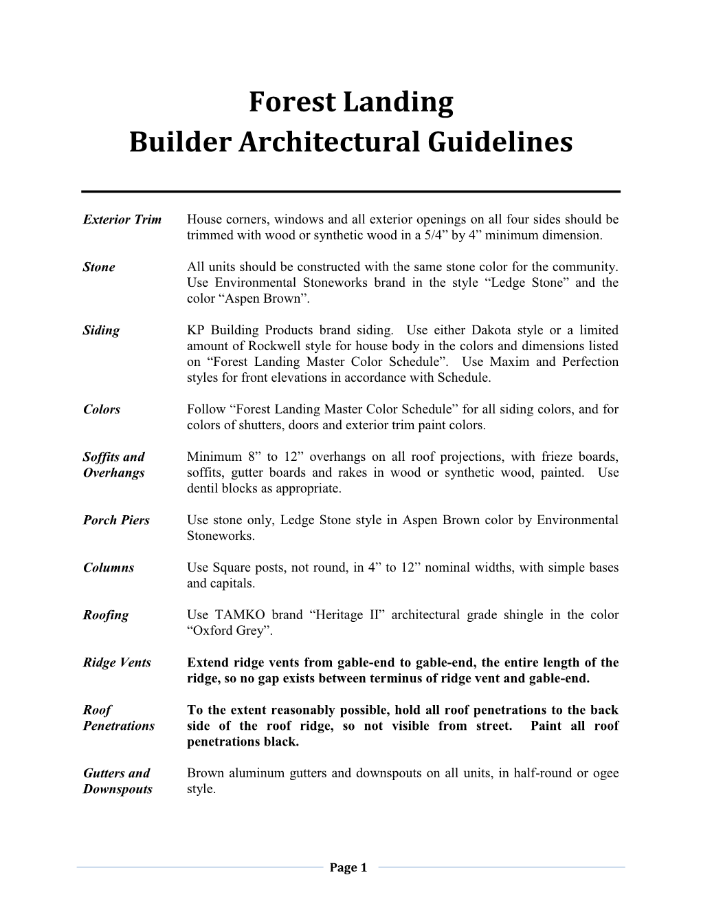 Builder Architectural Guidelines