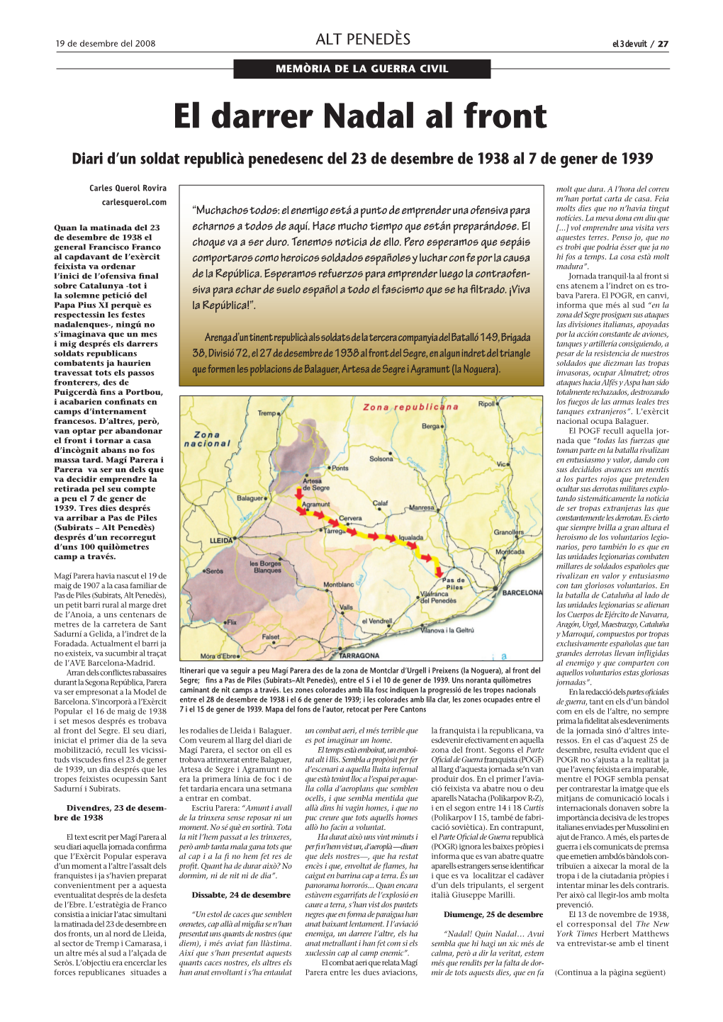 El Darrer Nadal Al Front Diari D’Un Soldat Republicà Penedesenc Del 23 De Desembre De 1938 Al 7 De Gener De 1939
